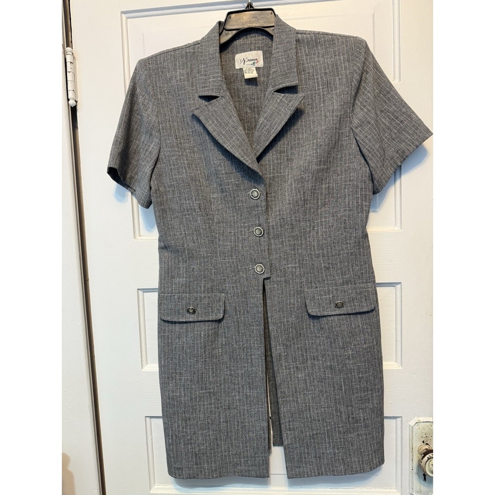 Vintage 90s D.J. Summers Gray Pinstripe Blazer Dress Coatdress Size 12 (1 Piece)